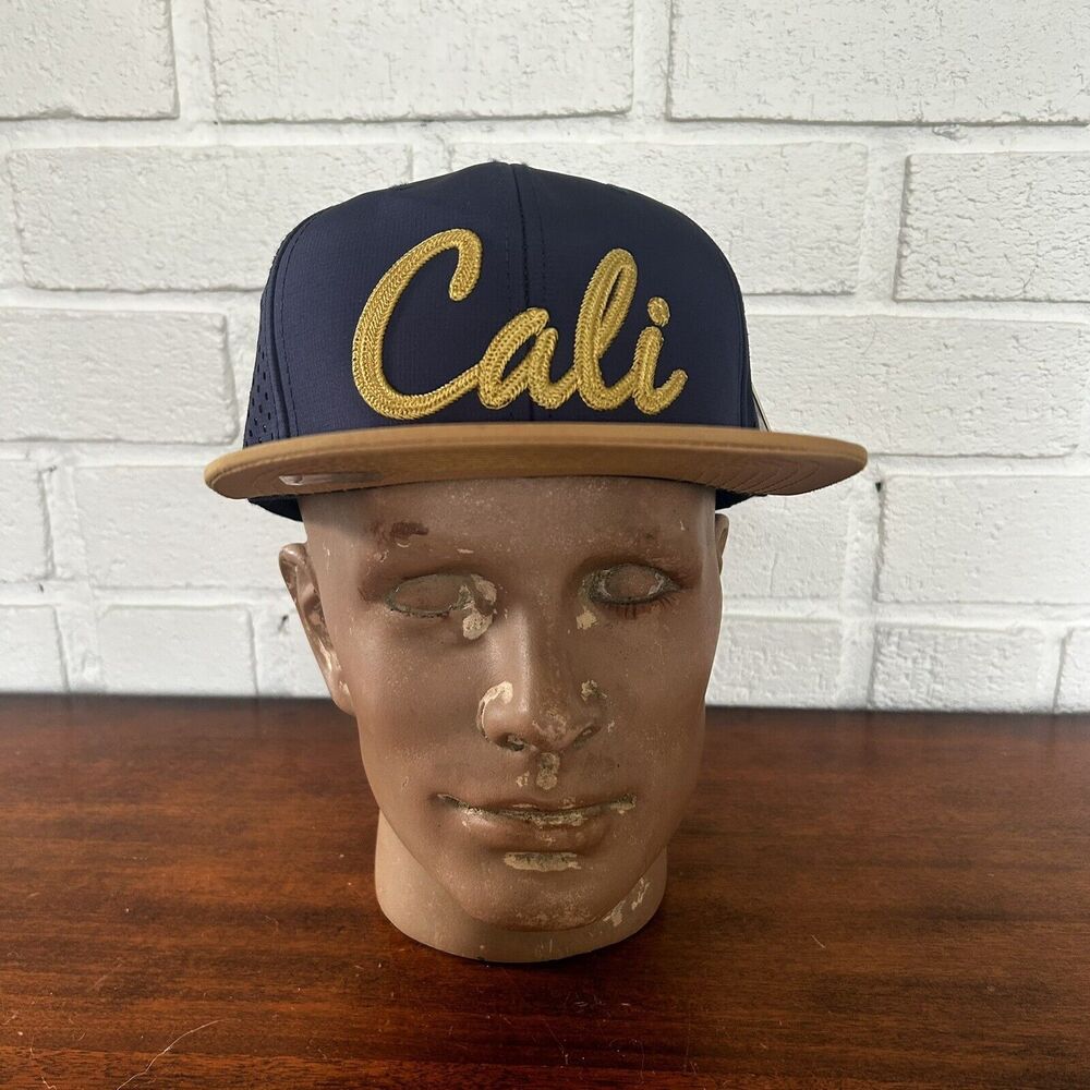 Cali Snapback Hat Mesh Blue Gold Cali Script Front Bear Flag Rear New